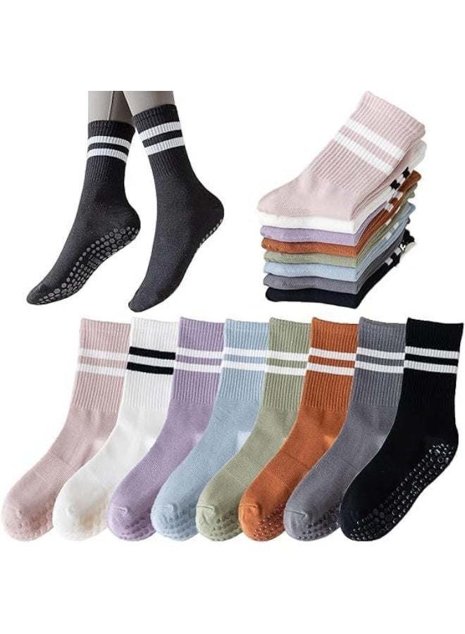 ChicAbode 8 Pairs Pilates Grip Socks for Women, Non-slip Yoga Athletic Socks,Non Slip Pilates Socks with Grips for Women, Women Sport Socks,Grip Socks for Yoga Ballet Barefoot Workout Anti Skid Athletic Socks - Image 1